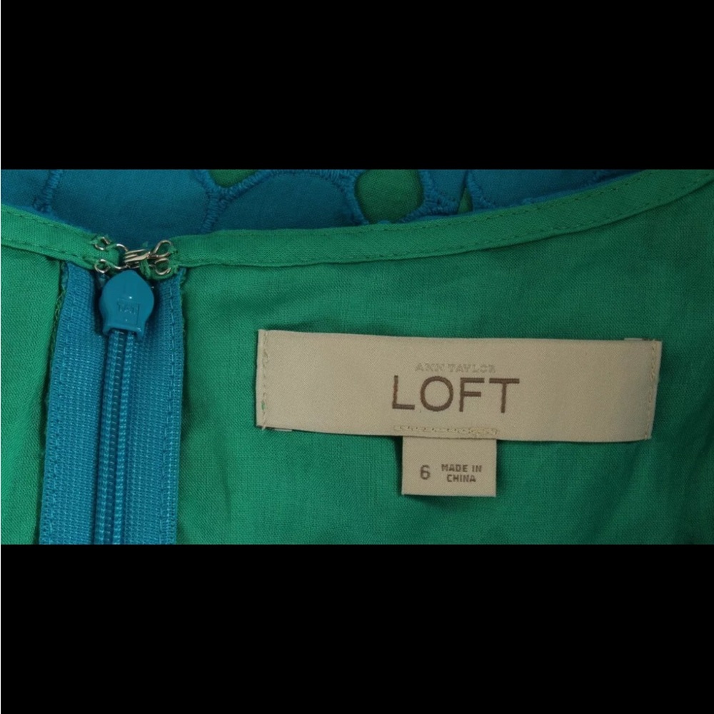 Loft Women’s Dress 6 Blue Green A Line Sleeveless Lined Pleated 100% Cotton - Picture 6 of 7